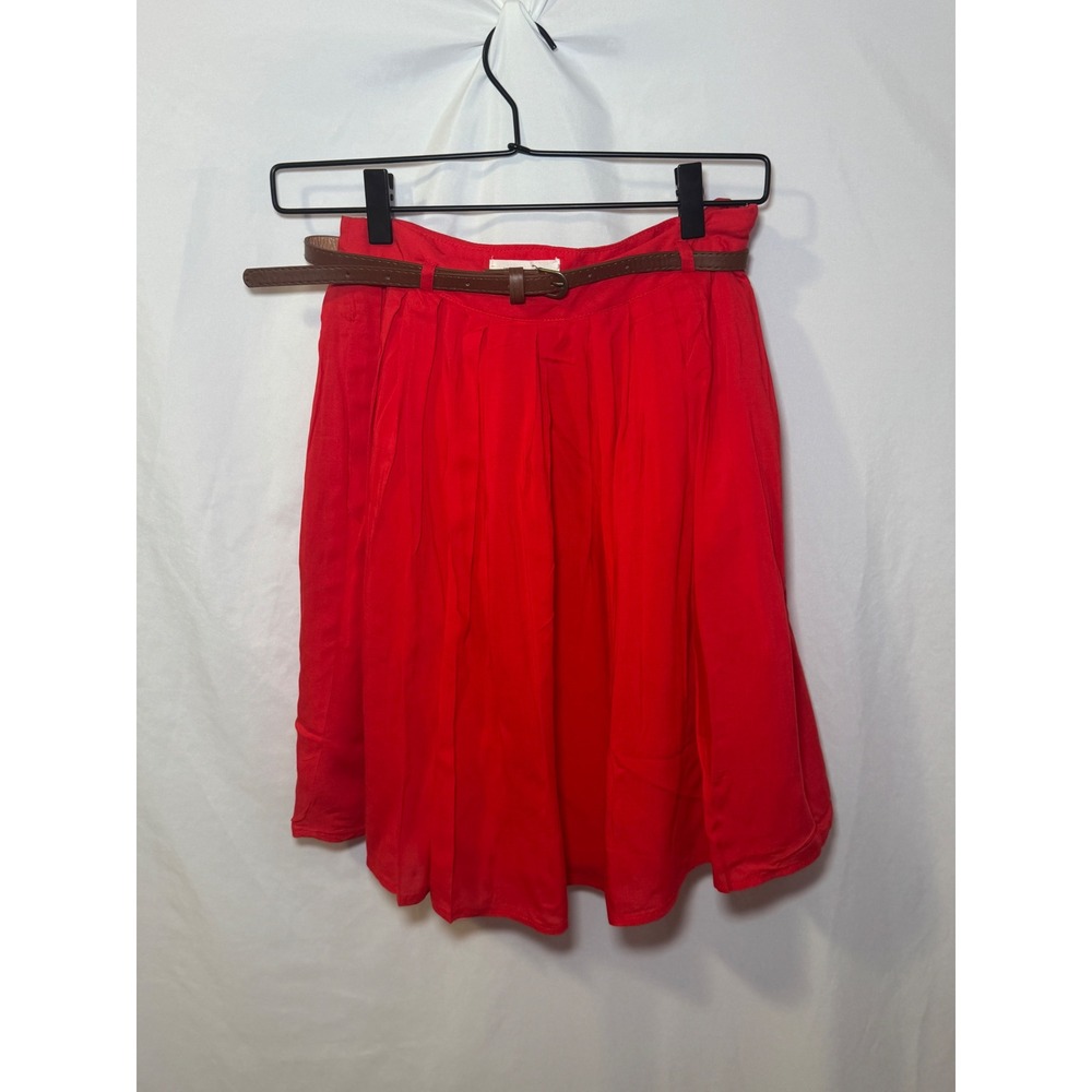 Red Pleated A-Line Skirt Womens S Preppy Belted Vintage Style Tulip B NWT